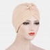 Women Knotted Beanie Hat Polyester Solid Color Striped Pleated Breathable Casual Turban Hat