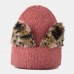 Women Knitted Hat Leopard Print Cat Ear Decoration Stretch Warmth Brimless Beanie Hat