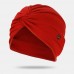 Women Knotted Beanie Hat Sweat Cloth Solid Color With Anti  strangle Button Breathable Casual Turban Hat