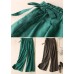 Loose Green Pockets drawstring Linen straight pants Summer