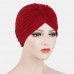 Women Knotted Beanie Hat Polyester Solid Color Striped Pleated Breathable Casual Turban Hat