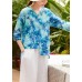 Women v neck half sleeve linen clothes For Women Shape blue prints shirt summer