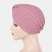 Women Knotted Beanie Hat Polyester Solid Color Striped Pleated Breathable Casual Turban Hat