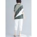 Loose green patchwork cotton tunic top o neck Art summer  blouses