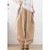 Plus Size Khaki Elastic Waist Wrinkled Patchwork Linen Harem Pants Summer