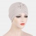 Women Knotted Beanie Hat Polyester Solid Color Striped Pleated Breathable Casual Turban Hat