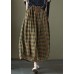 Yellow Plaid Print Cotton wide leg Pants drawstring Spring