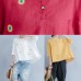 Bohemian yellow embroidery linen cotton top silhouette pattern short sleeve summer shirts