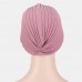 Women Knotted Beanie Hat Polyester Solid Color Striped Pleated Breathable Casual Turban Hat