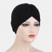 Women Knotted Beanie Hat Polyester Solid Color Striped Pleated Breathable Casual Turban Hat