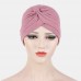 Women Knotted Beanie Hat Polyester Solid Color Striped Pleated Breathable Casual Turban Hat