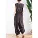 Korean version of the thin wide-leg jumpsuit female summer cotton and linen loose fashion chocolate nine points jumpsuit