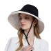 Women Polyester Cloth Casual Outdoor Double  side Back Brim Extended Foldable Sunshade Bucket Hats