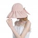 Women Polyester Cloth Casual Outdoor Bowknot Back Brim Ponytail Foldable Sunshade Bucket Hats