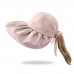 Women Polyester Cloth Casual Outdoor Bowknot Back Brim Ponytail Foldable Sunshade Bucket Hats