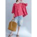 DIY red o neck cotton linen tunic pattern Photography embroidery summer shirts