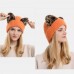 Women Knitted Hat Leopard Print Cat Ear Decoration Stretch Warmth Brimless Beanie Hat