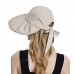 Women Polyester Cloth Casual Outdoor Bowknot Back Brim Ponytail Foldable Sunshade Bucket Hats