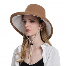 Women Polyester Cloth Casual Outdoor Double  side Back Brim Extended Foldable Sunshade Bucket Hats