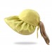 Women Polyester Cloth Casual Outdoor Bowknot Back Brim Ponytail Foldable Sunshade Bucket Hats