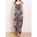 Organic Cotton Sleeveless Fun Vintage Cotton Print Drawstring Loose Jumpsuit