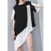 Women Black Personality Loose clothes Casual  Spliced Irregular Chiffon T-Shirt