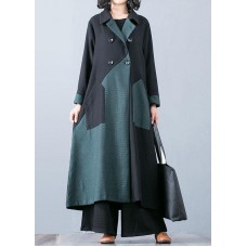 New plus size long coat fall jacket green patchwork double breast Coats Women