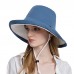 Women Polyester Cloth Casual Outdoor Double  side Back Brim Extended Foldable Sunshade Bucket Hats