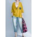 Simple yellow cotton clothes For Women v neck prints Knee summer tops