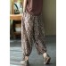 Vintage Coffee High Waist Print Linen Harem Pants Summer